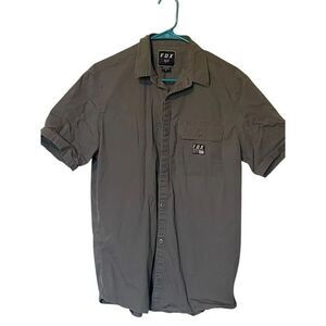 Fox Mens Dark Gray Chest Pocket Short Sleeve Button Down Shirt Size Large